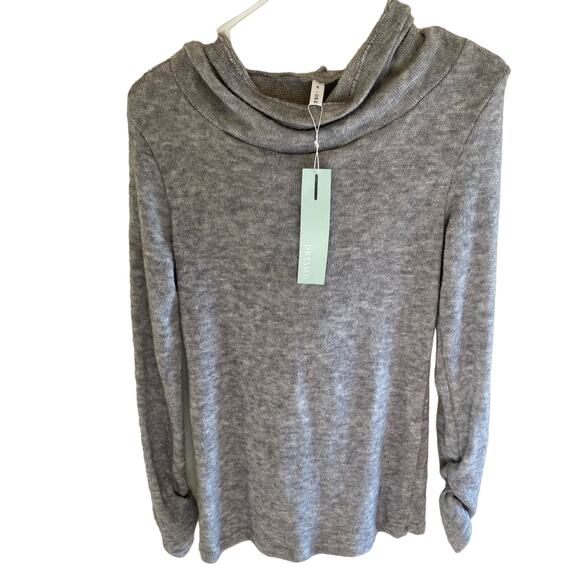 Dressfo NWT Cowl Neck Hooded Gray Tight Knit Lightweight Stretchy Sweater Size M - Picture 1 of 6